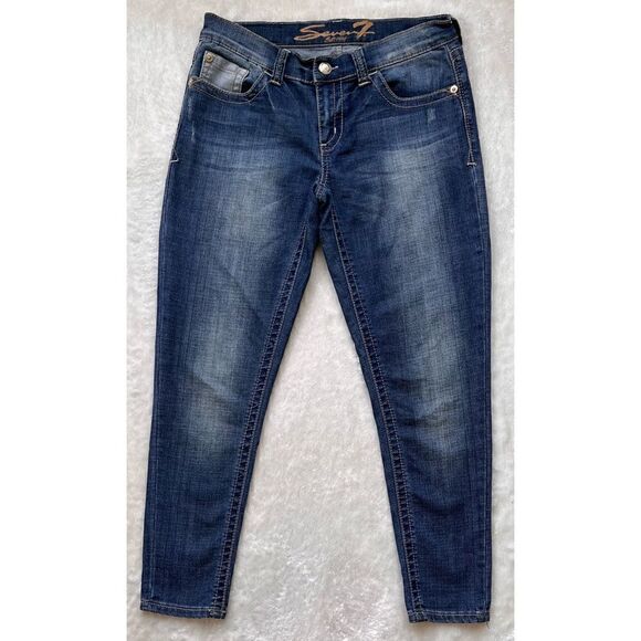 Seven7 Skinny Easy Fit Jeans with Embellished Embroidered Back Pockets, Size 6 - Picture 7 of 13